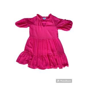 CeCe Dress Womens Size XS Tiered Babydoll Relaxed Fit Short Sleeve in Hot Pink
